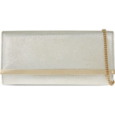 Jimmy Choo Women's Metallic "Milla" Lambskin Silver Gold Leather Clutch Bag GLE151