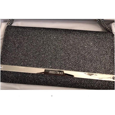 Jimmy Choo Women's Milla Glitter Metallic Anthracite Silver Clutch Bag LAG144