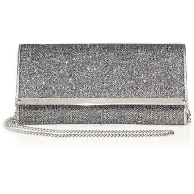 Jimmy Choo Women's Milla Glitter Metallic Anthracite Silver Clutch Bag LAG144