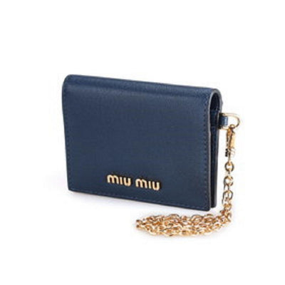 Miu Miu Baltico Navy Leather Credit Card Holder Madras Chain 5MC320