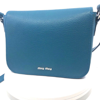 Miu Miu Bandoliera Blue Leather Cross Body Handbag with Silver Hardware 5BH638