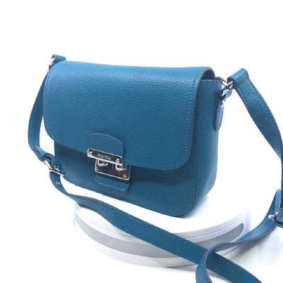 Miu Miu Bandoliera Blue Leather Cross Body Handbag with Silver Hardware 5BH638