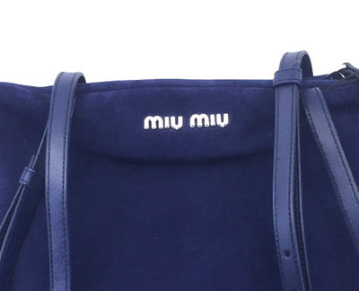 Miu Miu Camoscio Navy Suede Shoulder Hand Shopping Bag 5BG011