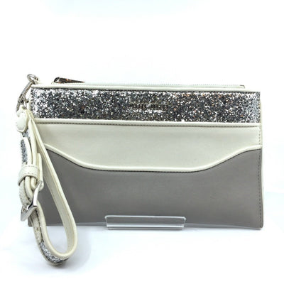 Miu Miu Contenitori Piatto Maniglia Gray and White Glittered Pouch Clutch Wristlet 5NH002