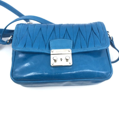 Miu Miu Laguna Blue Matelasse Lux Leather Crossbody Bandoliera Handbag 5BH088