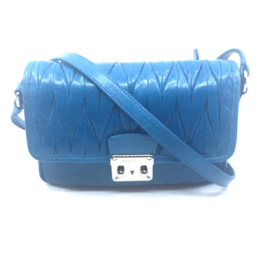 Miu Miu Laguna Blue Matelasse Lux Leather Crossbody Bandoliera Handbag 5BH088