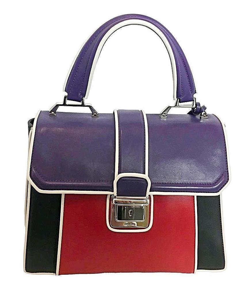 Miu Miu Prada Iconic Lock Craquele Women's Purple Red Black Handbag 5BA133