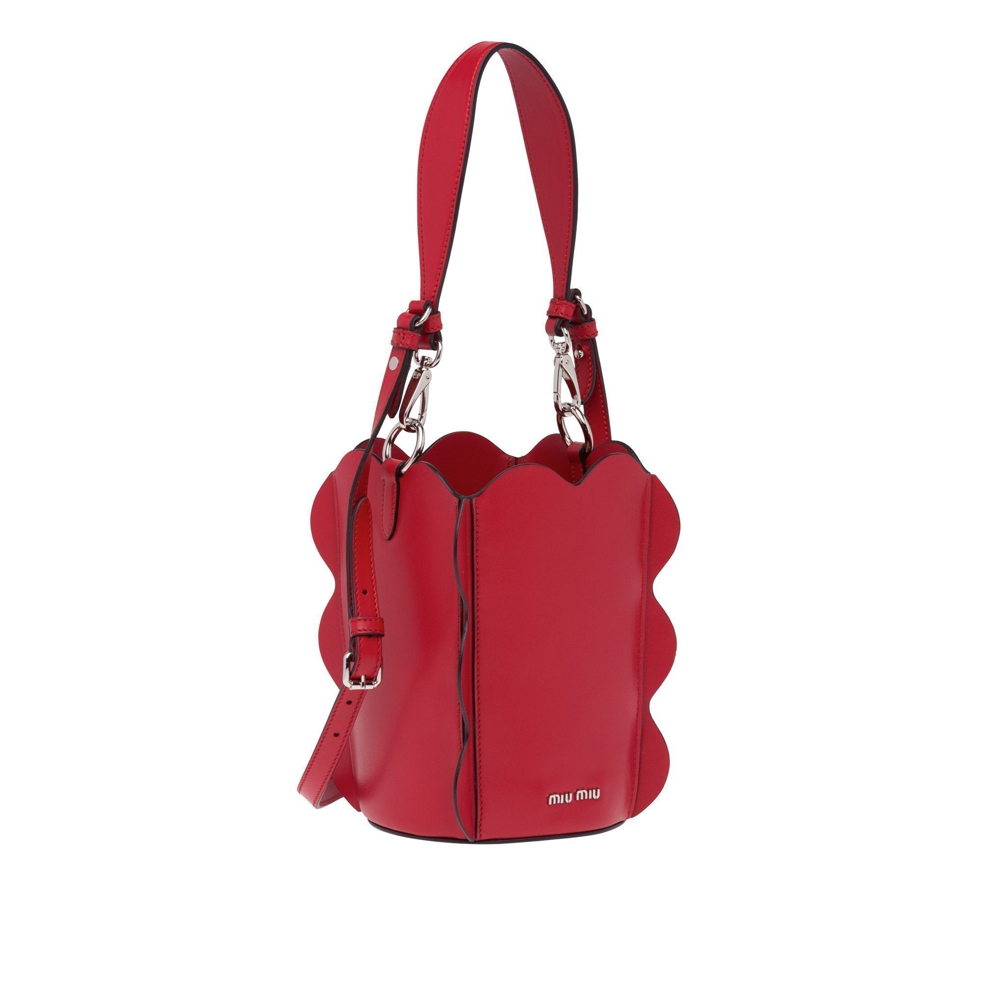 Miu Miu Prada Women's Vitello Soft Red Bucket Leather Shoulder Handbag 5BE016