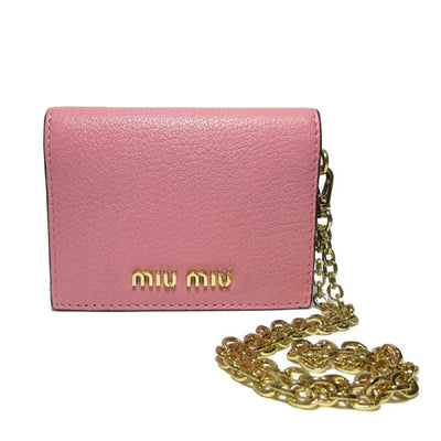 Miu Miu Rosa N Leather Credit Card Holder Madras Chain 5MC320