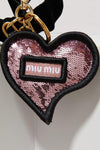 Miu Miu Trick in Pelle Rosa Pink Sequined Heart Key Ring 5TL214