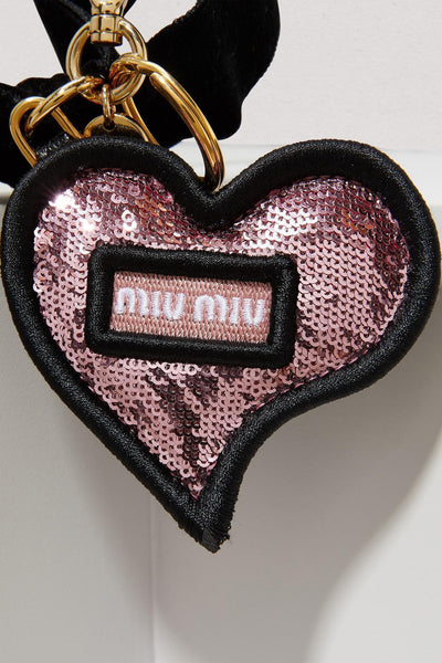 Miu Miu Trick in Pelle Rosa Pink Sequined Heart Key Ring 5TL214