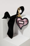 Miu Miu Trick in Pelle Rosa Pink Sequined Heart Key Ring 5TL214