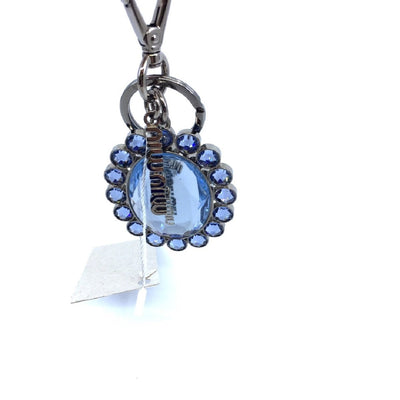 Miu Miu Trick Metallo Oval Crystal Blue Plex Charm Key Chain Key Ring 5TM092