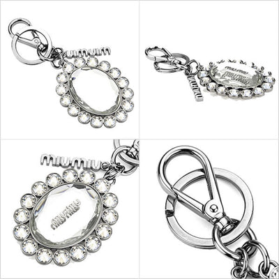 Miu Miu Trick Metallo Oval Crystal Clear Plex Charm Key Chain Key Ring 5TM092