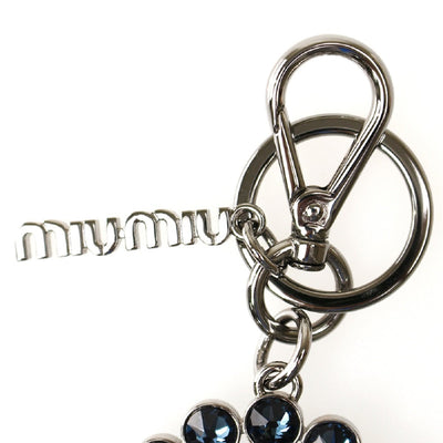 Miu Miu Trick Metallo Oval Crystal Dark Blue Plex Charm Key Chain Key Ring 5TM092