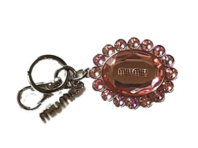 Miu Miu Trick Metallo Rosa Pink Oval Crystal Plex Charm Key Chain Key Ring 5TM092