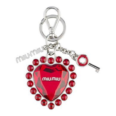 Miu Miu Trick Metallo Rubino Red Heart Crystal Plex Charm Keyring 5TM093