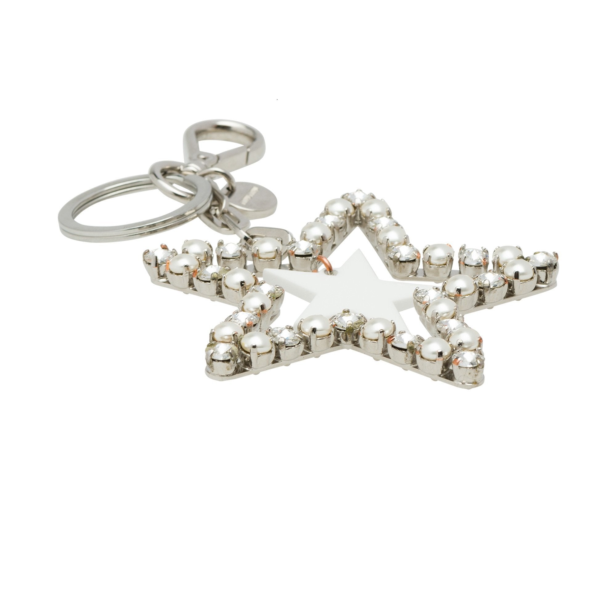 Miu Miu Trick Metallo White Pearl Crystal Star Key Chain Key Ring 5TM072