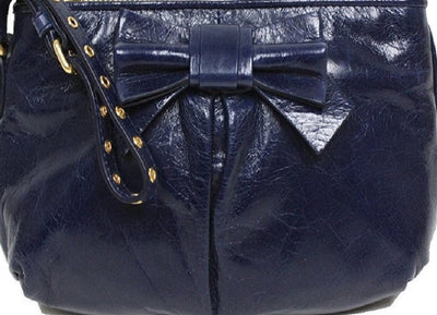 Miu Miu Vitello Lux Navy Blue Leather Bow Small Wristlet Bag 5N1681