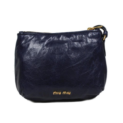 Miu Miu Vitello Lux Navy Blue Leather Bow Small Wristlet Bag 5N1681