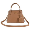 Prada 1BA127 Vitello Daino Leather Center Zip 2-Way Handbag Purse Bag Beige/Brown