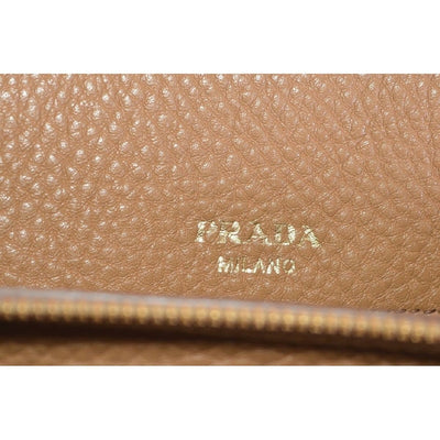 Prada 1BA127 Vitello Daino Leather Center Zip 2-Way Handbag Purse Bag Beige/Brown