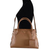 Prada 1BA127 Vitello Daino Leather Center Zip 2-Way Handbag Purse Bag Beige/Brown