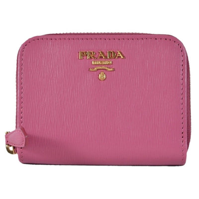 Prada 1MM268 2EZZ Fuxia Pink Saffiano Leather Zip Around Coin Purse Wallet