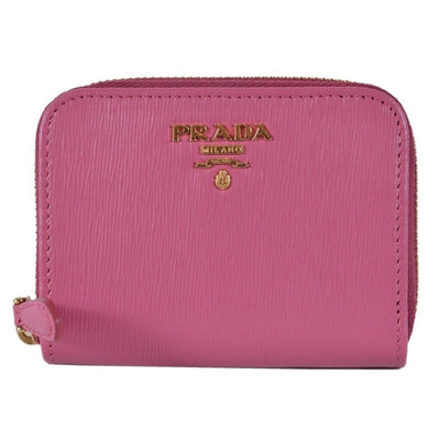 Prada 1MM268 2EZZ Fuxia Pink Saffiano Leather Zip Around Coin Purse Wallet