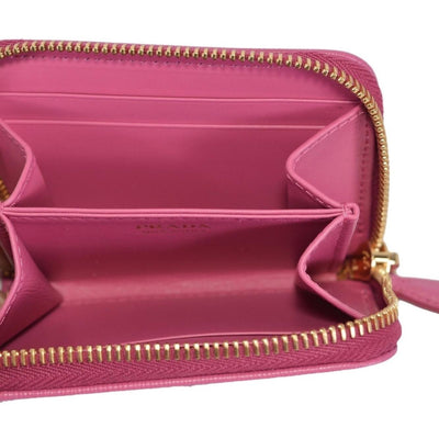 Prada 1MM268 2EZZ Fuxia Pink Saffiano Leather Zip Around Coin Purse Wallet