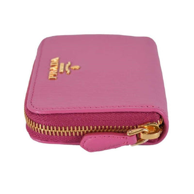 Prada 1MM268 2EZZ Fuxia Pink Saffiano Leather Zip Around Coin Purse Wallet