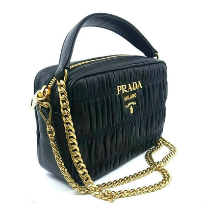 Prada Bandoliera Nero Black Nappa Gaufre'1 Quilted Leather Handbag 1BH112