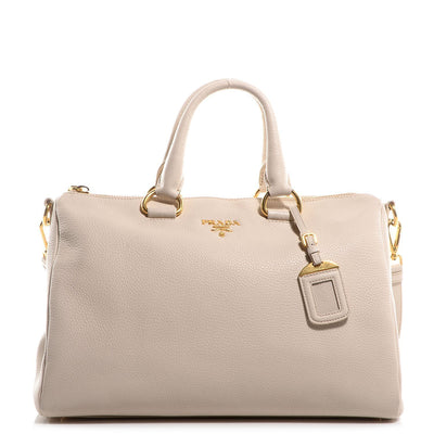 Prada Bauletto Women's White Talco Vitello Phenix Handbag Shoulderbag 1BB023