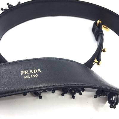 Prada Beaded Flower Nero Black Suede Leather Adjustable Shoulder Strap 1TY030