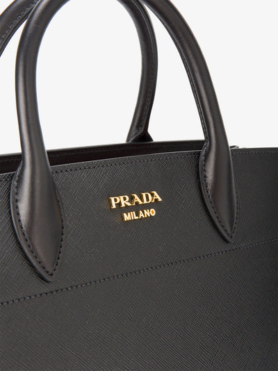 Prada Bibliotheque Tote Saffiano City Leather Black and White Handbag 1BA049