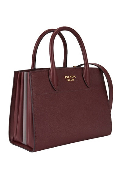 Prada Bibliothèque Tote Saffiano City Leather Maroon and Gray Handbag 1BA049