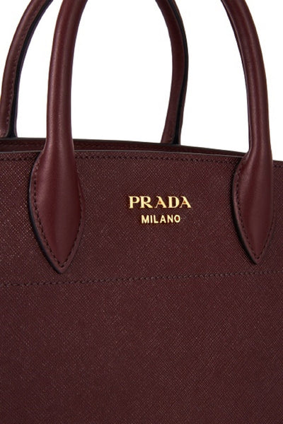 Prada Bibliothèque Tote Saffiano City Leather Maroon and Gray Handbag 1BA049