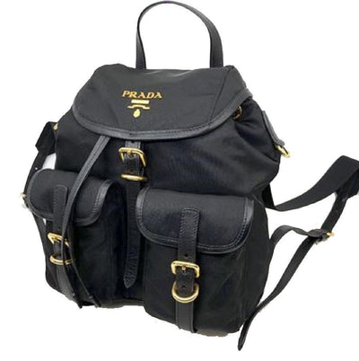 Prada Black Nero Vela Tessuto Nylon Soft Calf Leather Adjustable Backpack 1BZ677