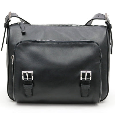 Prada Black Soft Calf Leather Pattina Shoulder Bag Satchel Silver Hardware BT953L