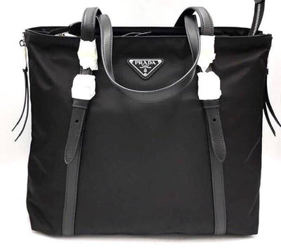 Prada Black Tessuto Nylon Soft Calf Leather Trim Shopping Tote Handbag 1BG228