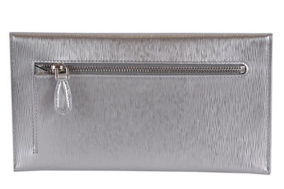 Prada Busta Con Pattina Cromo Silver Vitello Move Leather Envelope Wallet 1MF175