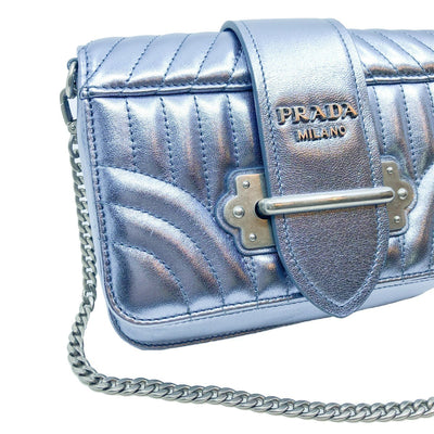 Prada Cahier Leather Belt Bag Fanny Pack Bag Crossbody Metallic Silver 1BL004