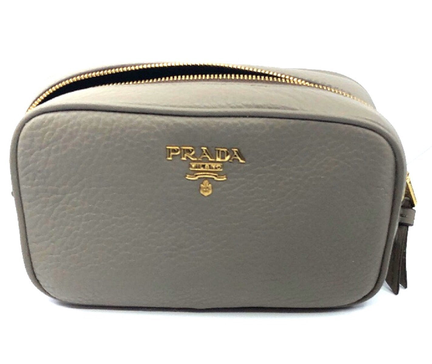 Prada Contenitore Argilla Grey Vitello Daino Leather Vanity Case 1ND007