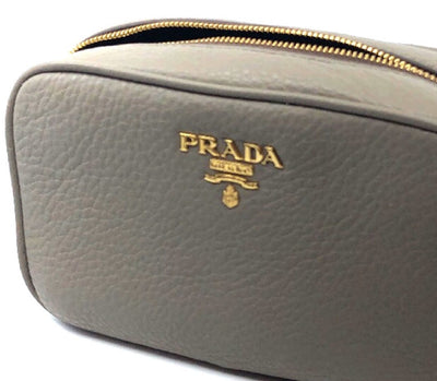 Prada Contenitore Argilla Grey Vitello Daino Leather Vanity Case 1ND007