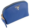 Prada Contenitore Azzurro Blue Vitello Daino Vanity Cosmetic Case 1ND005