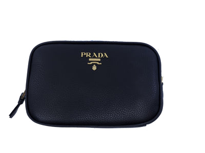 Prada Contenitore Teak Brown Vitello Daino Vanity Cosmetic Case 1ND007