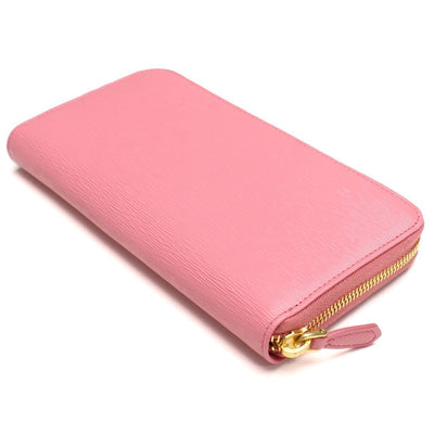 Prada Geranio Pink Leather Saffiano Vitello Move Gold Hardware Zip Wallet 1ML506