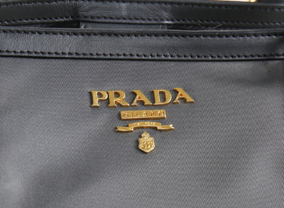 Prada Gray Tessuto Nylon w Calf Leather Trim Shopping Tote Bag 1BG158