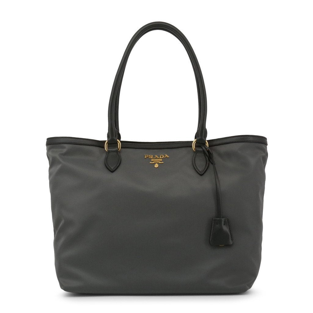 Prada Gray Tessuto Nylon w Calf Leather Trim Shopping Tote Bag 1BG158