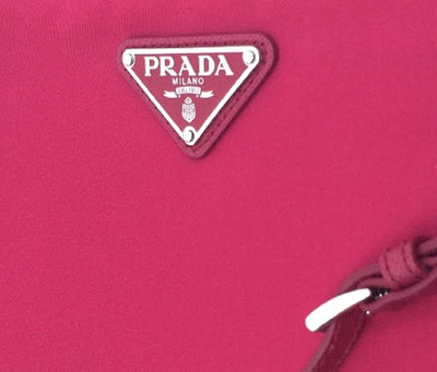 Prada Ibisco Pink Tessuto Nylon Logo Cosmetic Case Clutch Wristlet Bag 1NH545